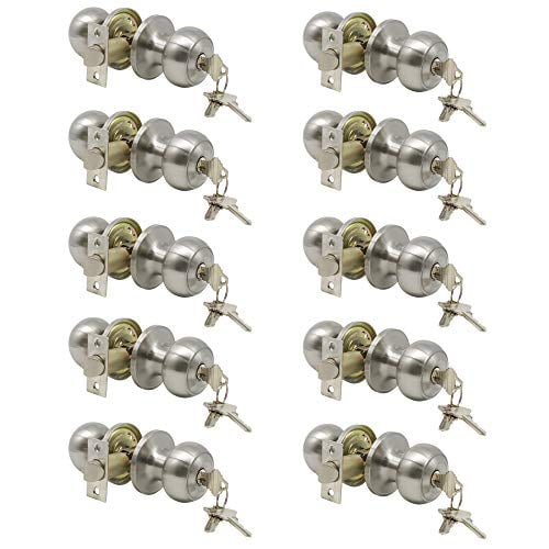 10 Pack Probrico Satin Nickel Round Entry Door Knobs Keyed Alike Exterior Interior Door Handles Bedroom Bathroom Front Offic Doors Door Lock With Locks And 3 Combo Keys Lock Security Walmart Com Walmart Com