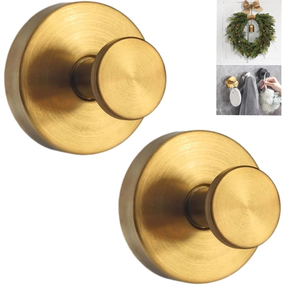 Suction Cup Hooks for Door Wreaths, 2026 Upgraded Wreath Hangers for Front Door, Halloween Christmas Suction Cup Wreath Hanger Holder for Glass Window Towel Shower Hooks Door Bathroom (2, Gold)