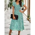 thumbnail image 3 of SANOPY Women Elegant Casual Summer Midi Dress Ditsy Print Short Ruffles Tiered Sleeve Smocked Midi Dresses Bohemian Floral V Neck High Waist Wedding Guest Long Dresses, 3 of 6