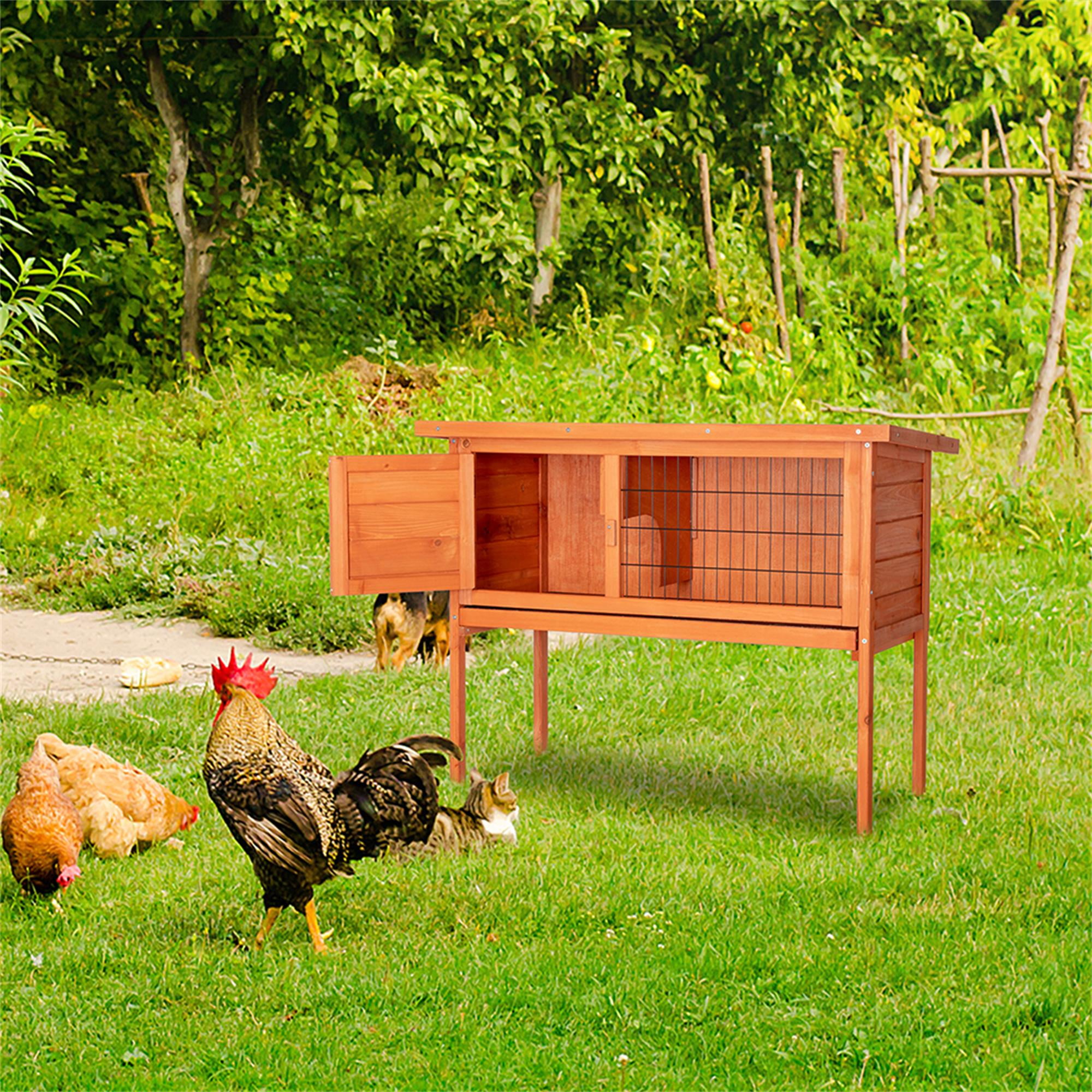 Pefilos 36" Outdoor Rabbit Hutch for Indoor Wood Guinea Pig Hutch 1 Layer Small Animal Bunny House Pet Cage, Orange