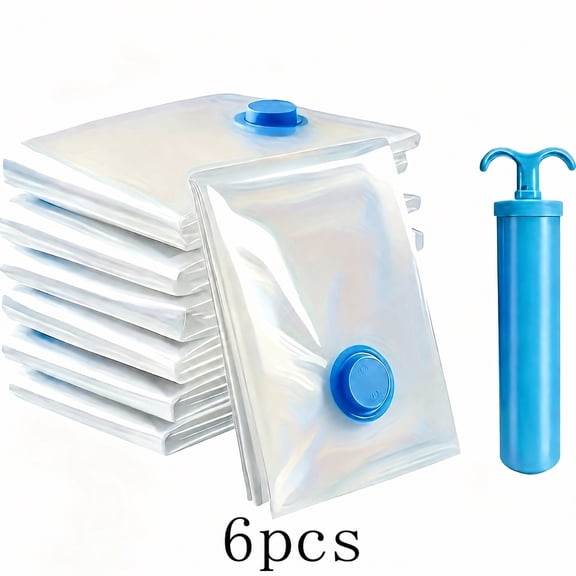6Pcs Extra Large Vacuum Storage Bag With 1 Manual Pump - Save Space, Air-Tight Compression, Dust And, Suitable For Clothes And Bedding, Suitable For Dormitories, Wardrobes And Moving