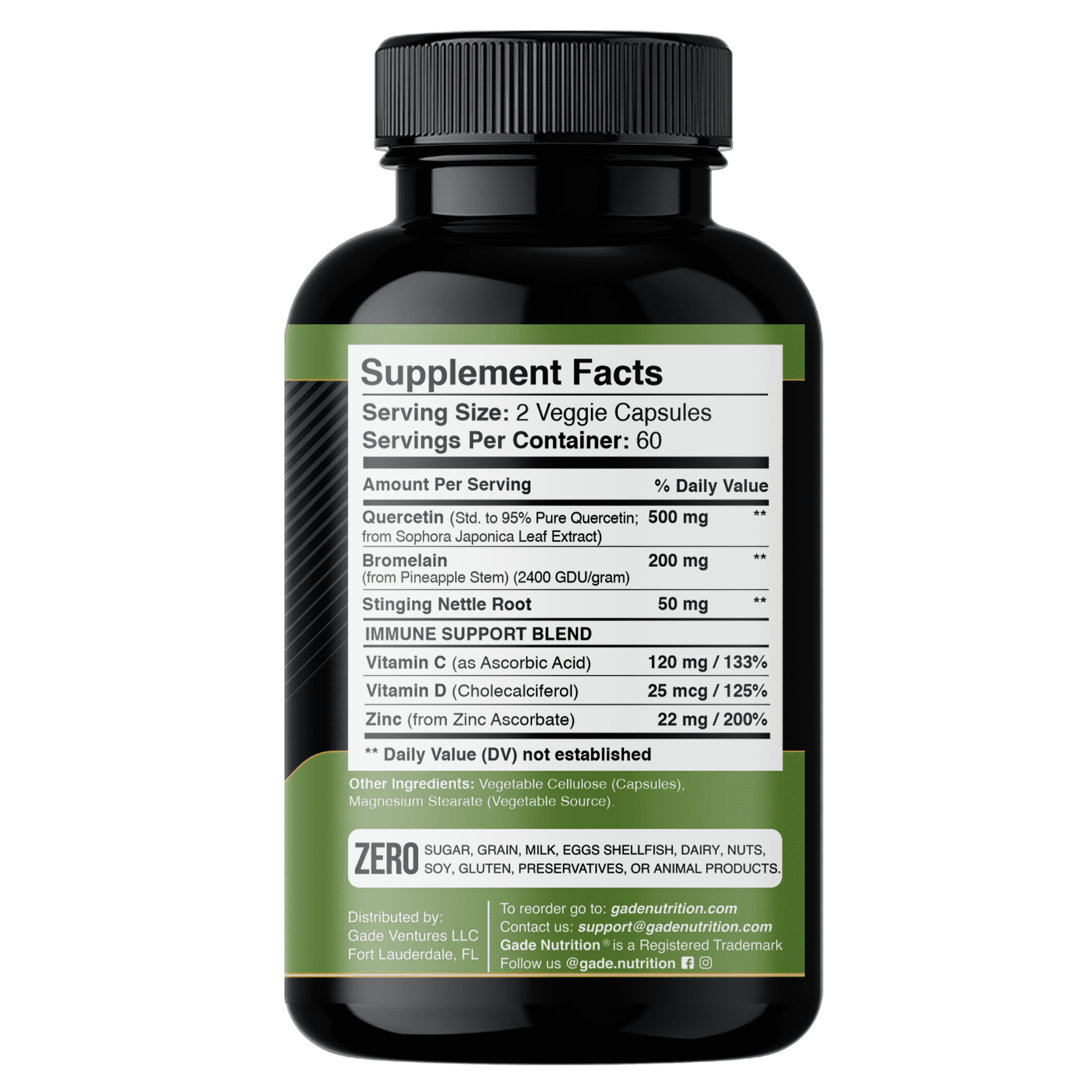 Gade Nutrition Quercetin with Bromelain, Vitamin D, Vitamin C, and Zinc & Stinging Nettle - 240 Veggie Caps - 4 Month Supply