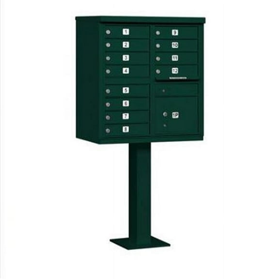 Cluster Box Unit with 12 Doors and 1 Parcel Locker in Green with USPS Access Type II