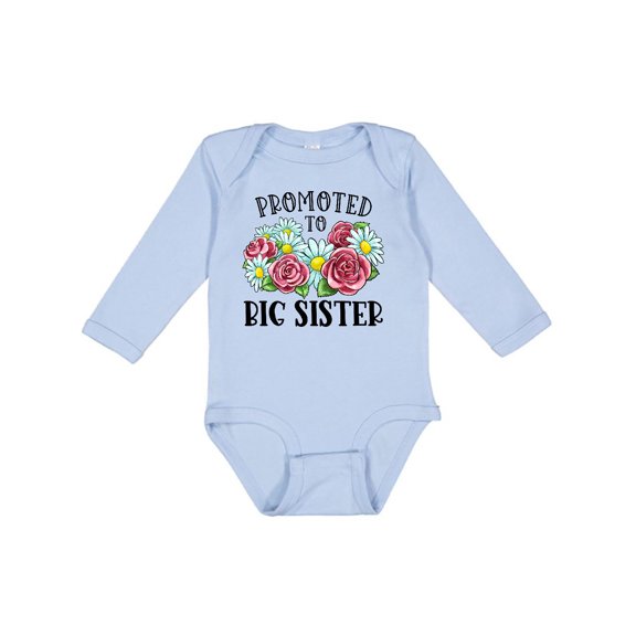 Inktastic Promoted to Big Sister with Flowers Girls Long Sleeve Baby Bodysuit