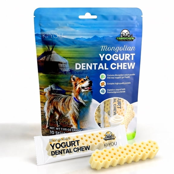 Fabrechew Mongolian Yogurt CHEW with Probiotics & Prebiotics, Soft Honeycomb Dental Care (7.05 oz, 10 Count)
