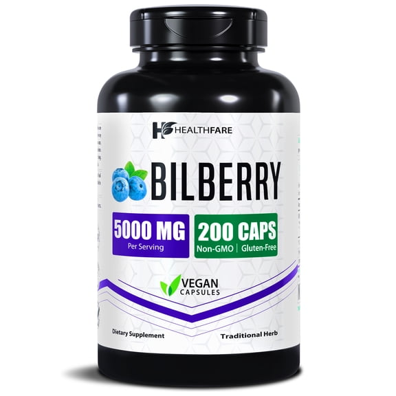 HealthFare Bilberry Supplement for Eyes | 5000mg Extract | Vision & Eye Health Support | Antioxidant Support | 200 Vegan Capsules | Extra Strength | Non-GMO, Gluten-Free | Made in USA