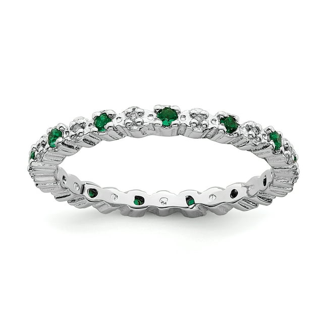925 Sterling Silver Created Emerald Diamond Stackable Ring Birthstone May Gemstone Fancy