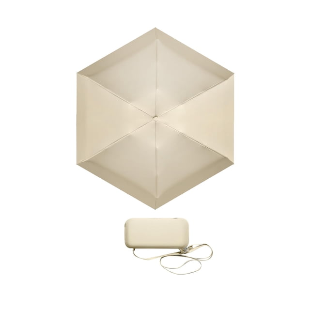 Mini paraguas plegable Paraguas de bolsillo pequeño con estuche de almacenamiento Paraguas pequeño para Beige