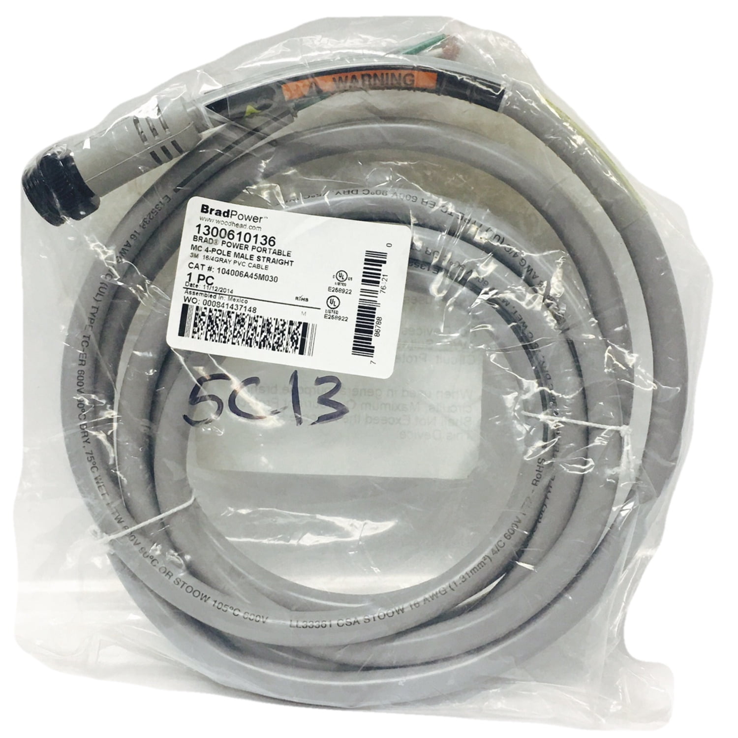 1300610136 Power Portable MC4-Pole Male Straight 16/4 Gray PVC Cale