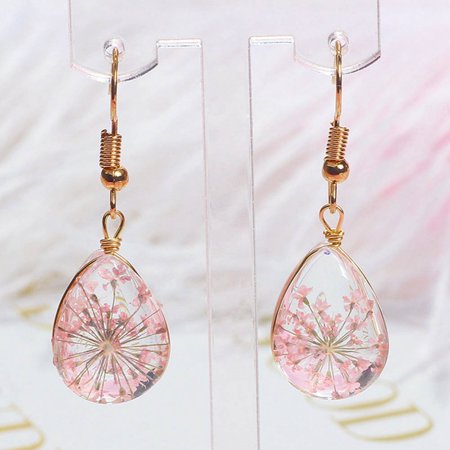 KABOER 1Pair Elegant Transparent Crystal Hot Sale Glass Dried Flower Drop Earrings