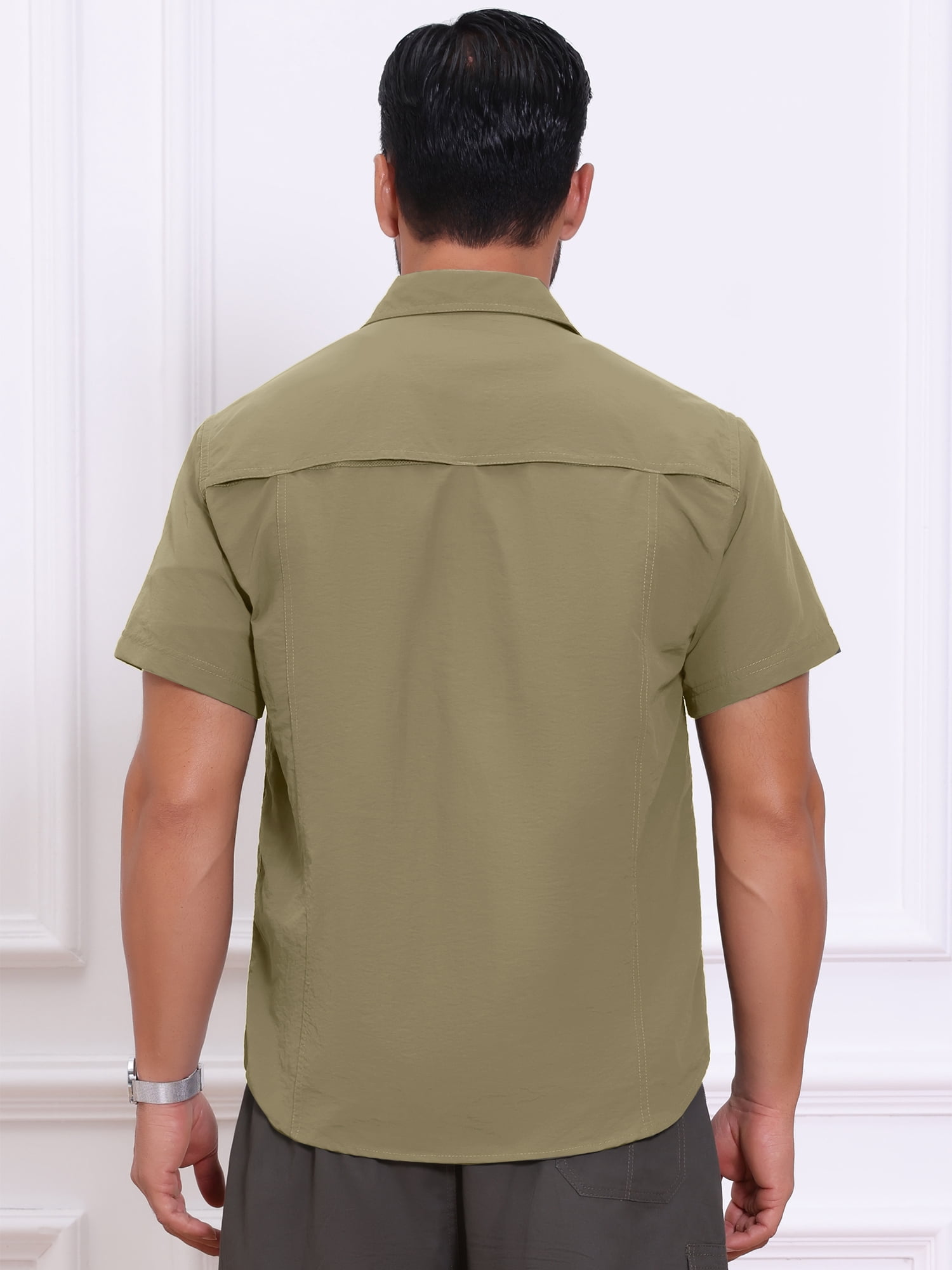 DARING DIVA Men's Solid Cargo Short Sleeve Button Down Utility Shirts M Khaki