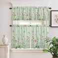thumbnail image 2 of 3 Piece Kitchen Curtains and Valances Set Flower Green Cafe Curtains 36 Inch Length Blue Pink Daisy Wildflower Floral Botanical Valance & Tier Curtain for Living Room Bedroom Window 54"x18"+27"x36"*2, 2 of 6