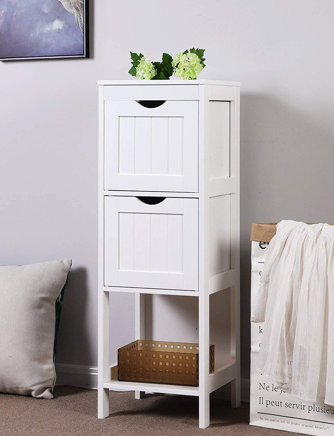 Karymi Bedside Table with 2PC Drawers Multifunction Bathroom Floor Cabinet,Floor Cabinet Multifunctional Bathroom Storage Organizer Rack Stand