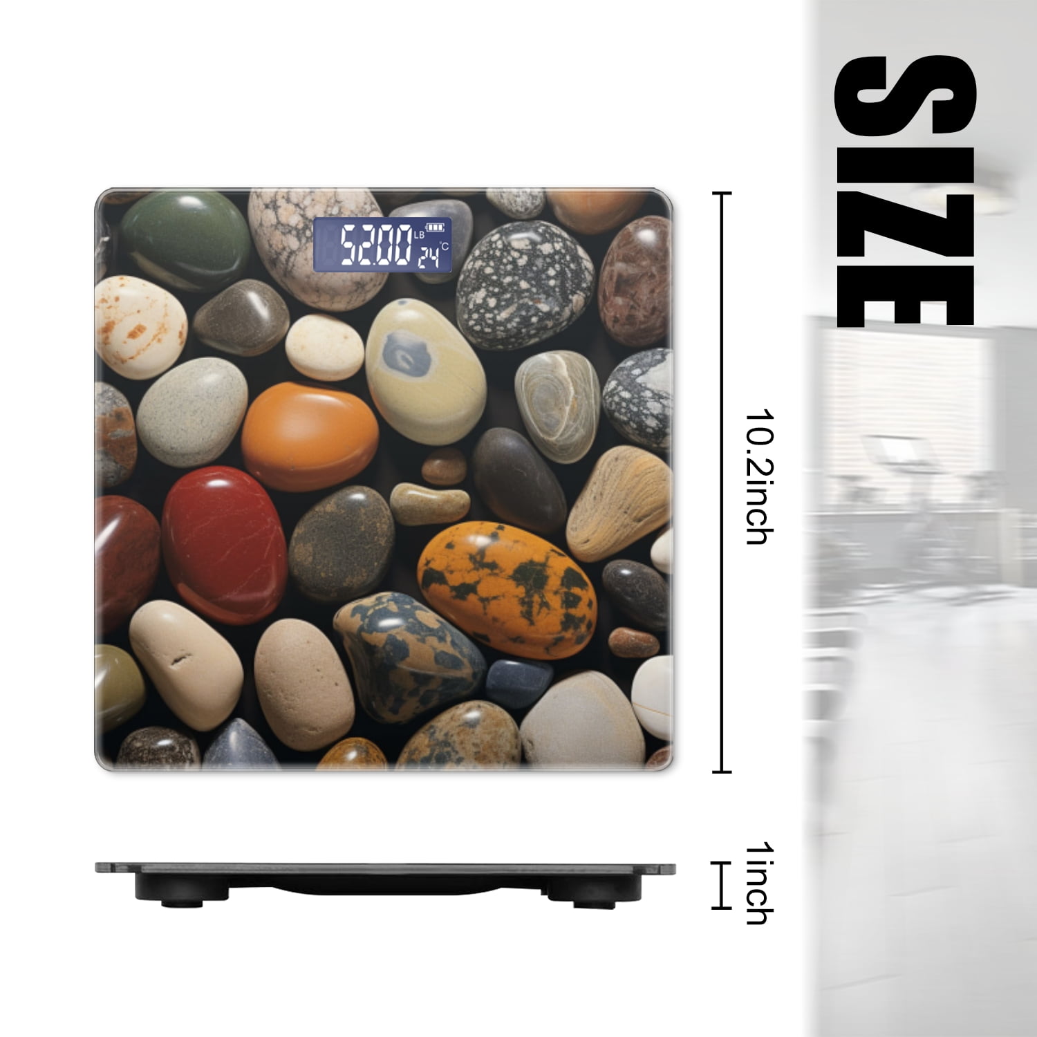 Bathroom Scale, Highly Accurate Digital Body Scale,Precisely Measures Weight up to 400 lbs-Colorful Pebbles And Rocks In Various Sizes And Shapes
