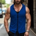 thumbnail image 2 of Men's Cotton Linen Tank Tops Sleeveless Hoodie Shirts Lace Up Beach Summer Yoga Top Hippie Renaissance Pirate Tunic with Hood Size 3XL Blue, 2 of 6