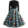 thumbnail image 6 of Christmas Dresses for Women Women's Fashion Round Casual Slim Fit Christmas Print Large Swing Long Sleeve Dress for Holiday Party,Blue,XL, 6 of 6