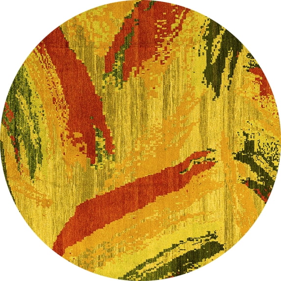 Ahgly Company Indoor Round Oriental Yellow Modern Area Rugs, 7' Round