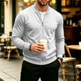 thumbnail image 3 of Mens Waffle Knit Jacket Stand Collar Full Zip Kangaroo Pocket Coat Mens Waffle Knit Jacket Stand Collar Full Zip Coat, 3 of 5
