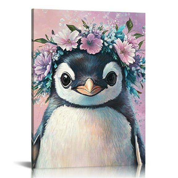 Creowell Penguin Flower Crown Canvas Wall Art Home Decor 12x16 12x16in