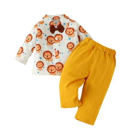 

Todller Boys Winter Long Sleeve Cartoon Print Top Shirt Pants Bow Tie 3pcs Suit Gentlemen s Clothing 4 Piece Baby Boy