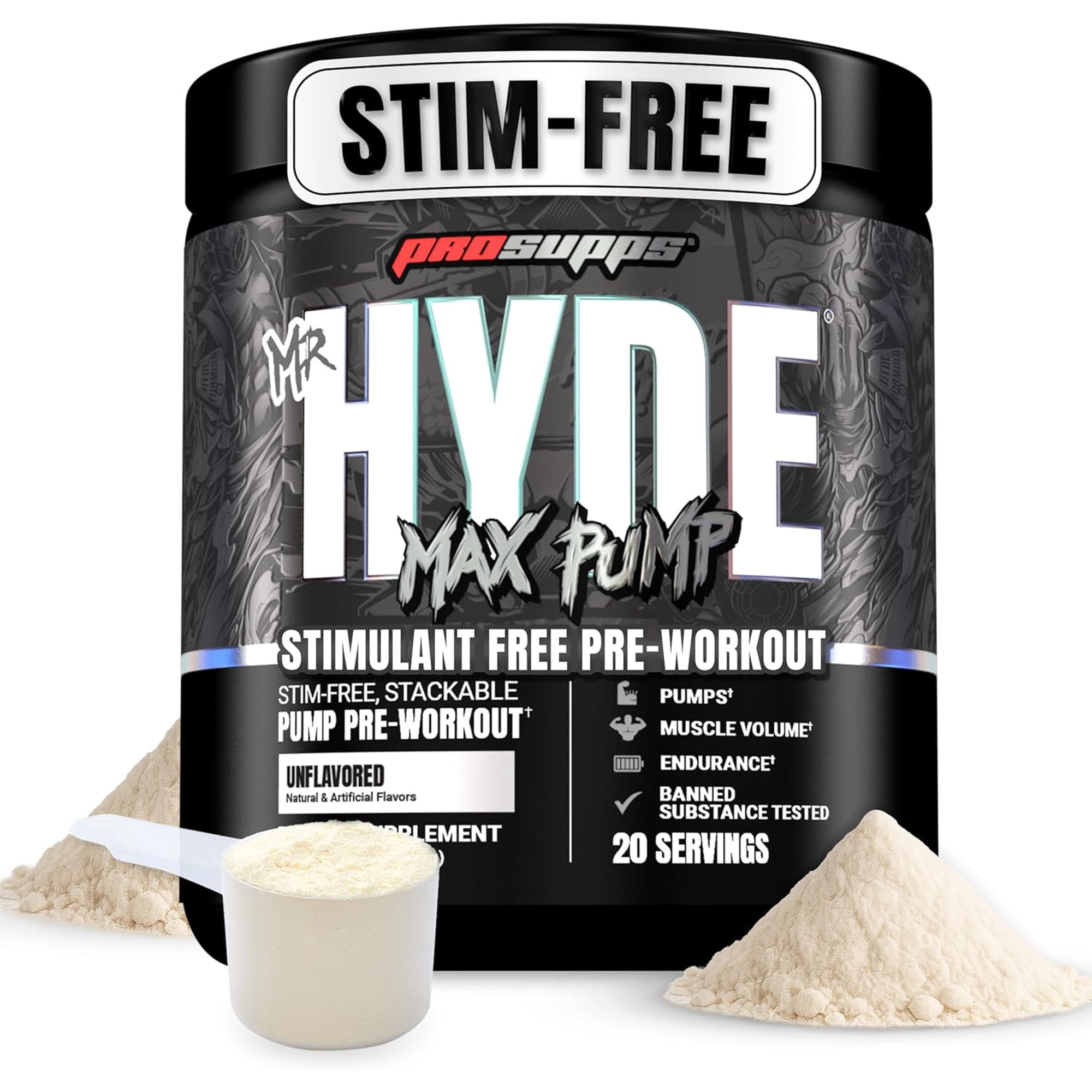 PROSUPPS Hyde Max Pump Pre Workout for Men and Women (Unflavored, 20 Servings)