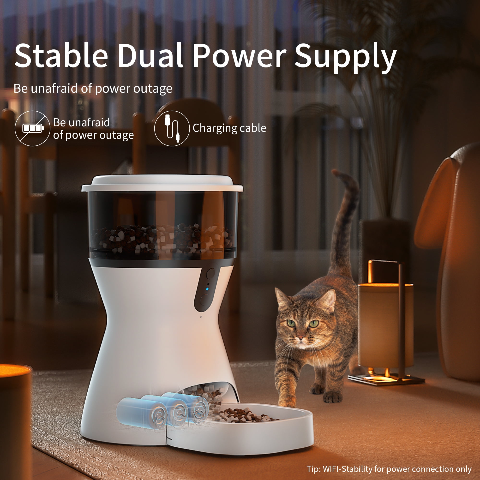 CATLK Automatic Cat Feeders, 4L Timed Cat Dry Food Dispenser, Dual Power Supply, Voice Recording, Anti-Clog Design, 2.4G Wi-Fi Programmable Cat Food Dispenser for Cats and Small Dogs