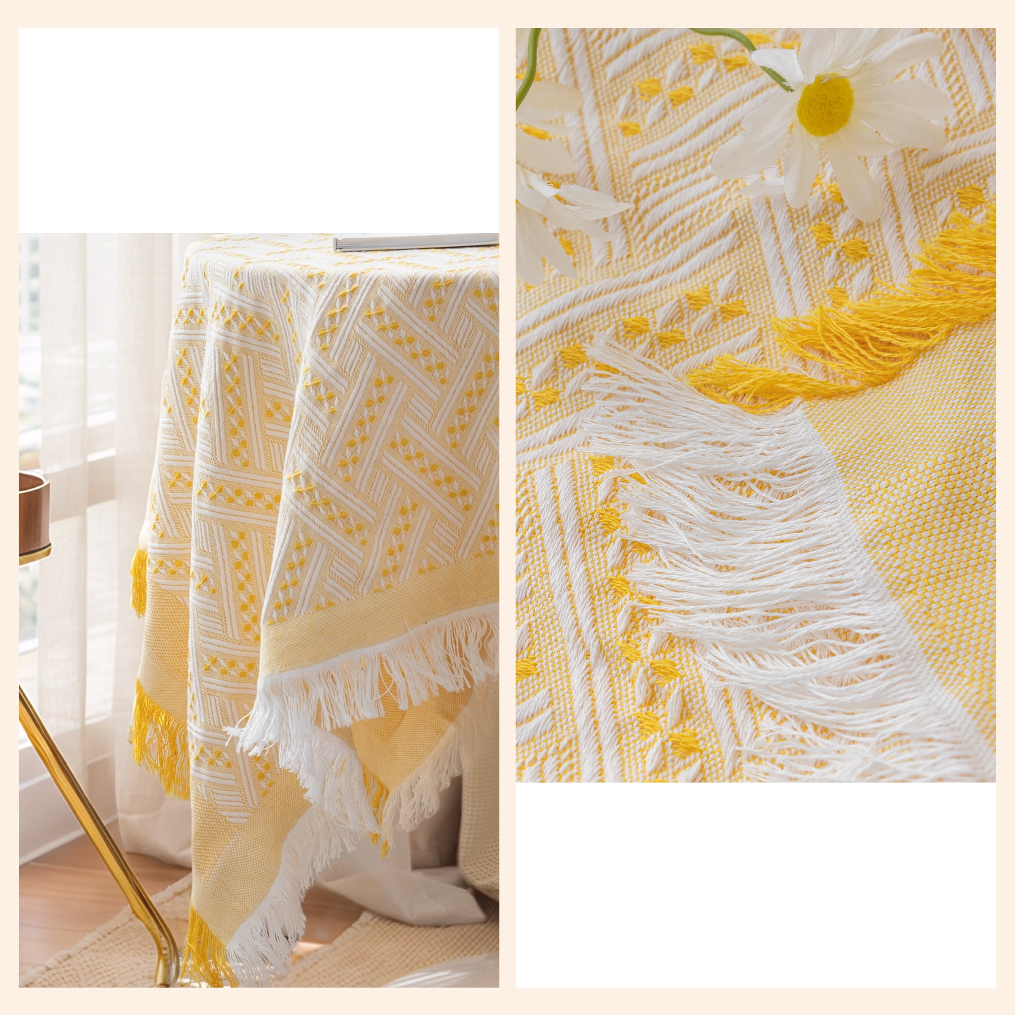 Unique Bargains Tablecloths with Tassel for Multiple Use Yellow 35.4"x35.4"