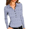 thumbnail image 2 of SAATLERI Long Sleeve Polo Shirt for Women V Neck Camouflage Print Slim Fit Shirts Button Down Collared Long Sleeve Shirt Comfy Dressy Blouses Tops, 2 of 6