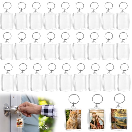 30 Pcs Blank Photo Insert Keychains 2.4 x 1.6 Clear Acrylic Personalized Picture Frame Keyrings for Custom Gifts Art Crafts