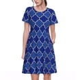 thumbnail image 1 of Balery Blue Gold Grid Lantern Shapes Vestidos sueltos de manga corta para mujer, vestidos de verano 2025, vestidos casuales de corte A con vuelo., 1 of 6