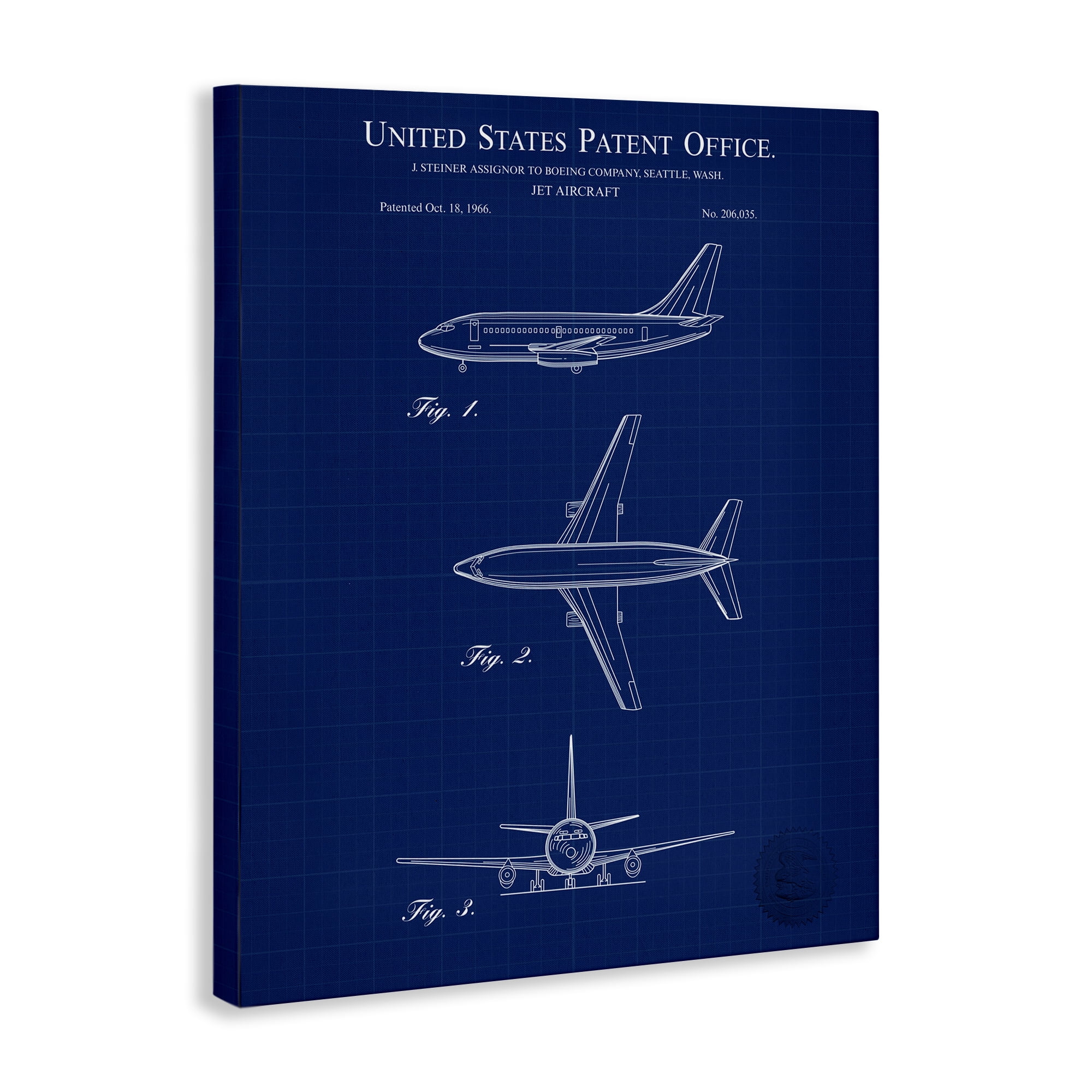 Stupell Industries Jet Aircraft Blueprint Transportation Painting Gallery Wrapped Canvas Art Print Wall Art, 36 x 48