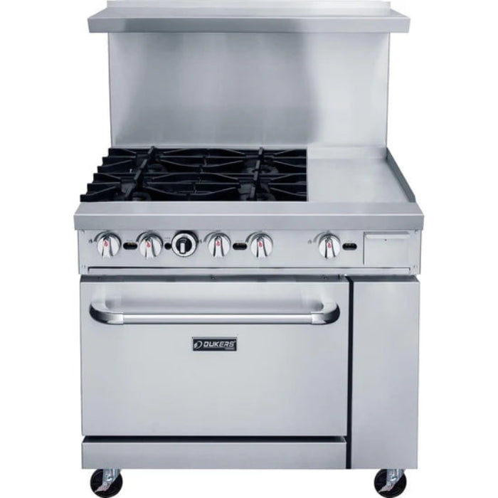Dukers DCR36-4B12GM 36" Gas Range with Four (4) Open Burners & 12" Griddle