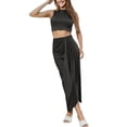 thumbnail image 2 of Wedding Dress Women's Solid Color Vest And Pleated Slit Long Dress Two Piece Casual Set, 2 of 4