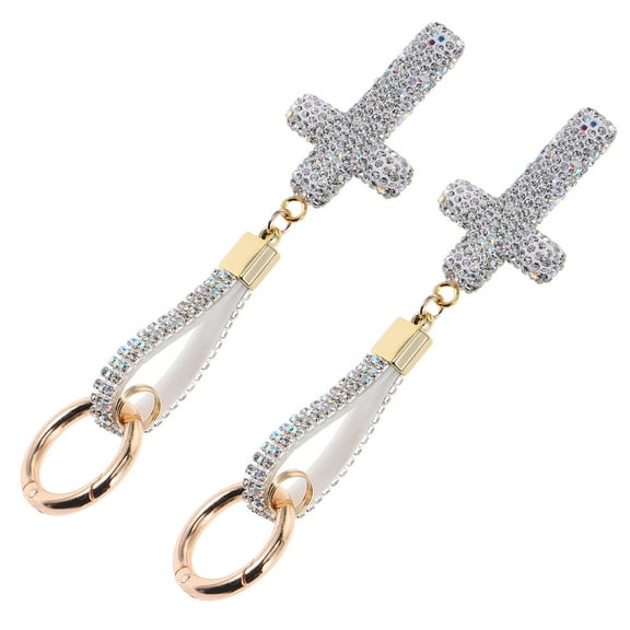 TABLZONE 2Pcs Rhinestone Cross Keychain Assorted Color Blessing Keychain For Important Events