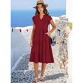 thumbnail image 6 of Womens Summer Dress Ruffle Sleeve V Neck Midi Dresses Tiered Boho Beach Sundress Wine Red XL, 6 of 9