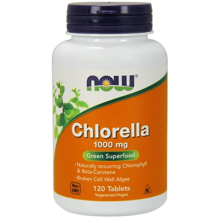 Chlorella Now Foods - NOW Supplements, Chlorella 1000 mg with naturally occurring Chlorophyll, Beta-Carotene, mixed Carotenoids, Vitamin C, Iron and Protein, 120 Tablets
