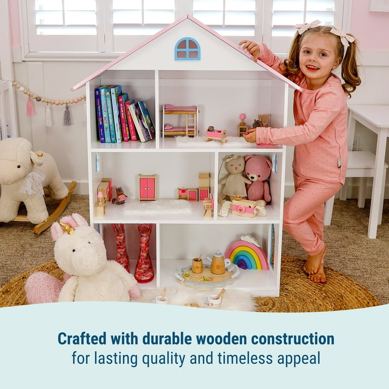 Free Shipping Wildkin Kids Wooden Dollhouse Bookcase for Girls 42 x 12 x 33 Inches White Walmart