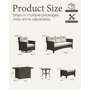 LayinSun 10 Piece Wicker Patio Furniture Set with Fire Pit Table, Classis Outdoor Conversation 360 Degree Swivel Chairs Set with Coffee Table