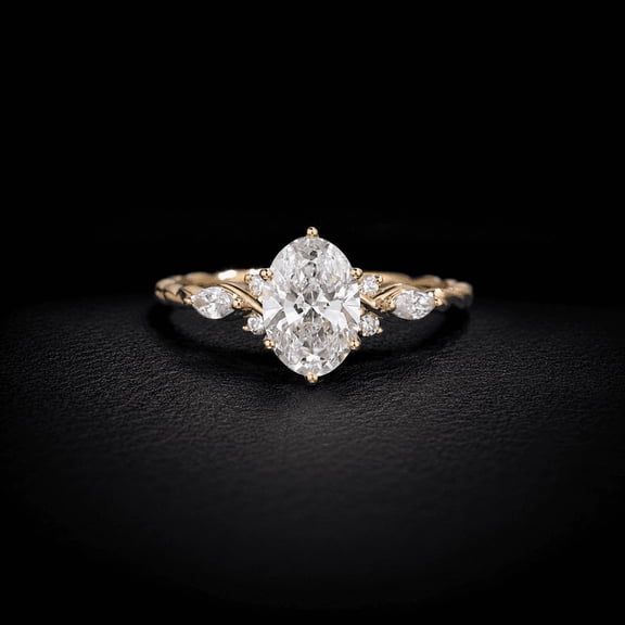 Diiro Oval Cut Moissanite Engagement Ring for Women, Twisted Vine Band with Marquise Side Stones, 14K Yellow Gold Vermeil Ring, Promise Ring