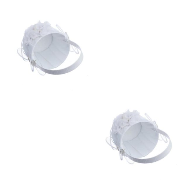 Cateissary Wedding Bowknot Faux Pearl Flower Girl Shape Decor Heart With Basket Blanco 2Conjunto
