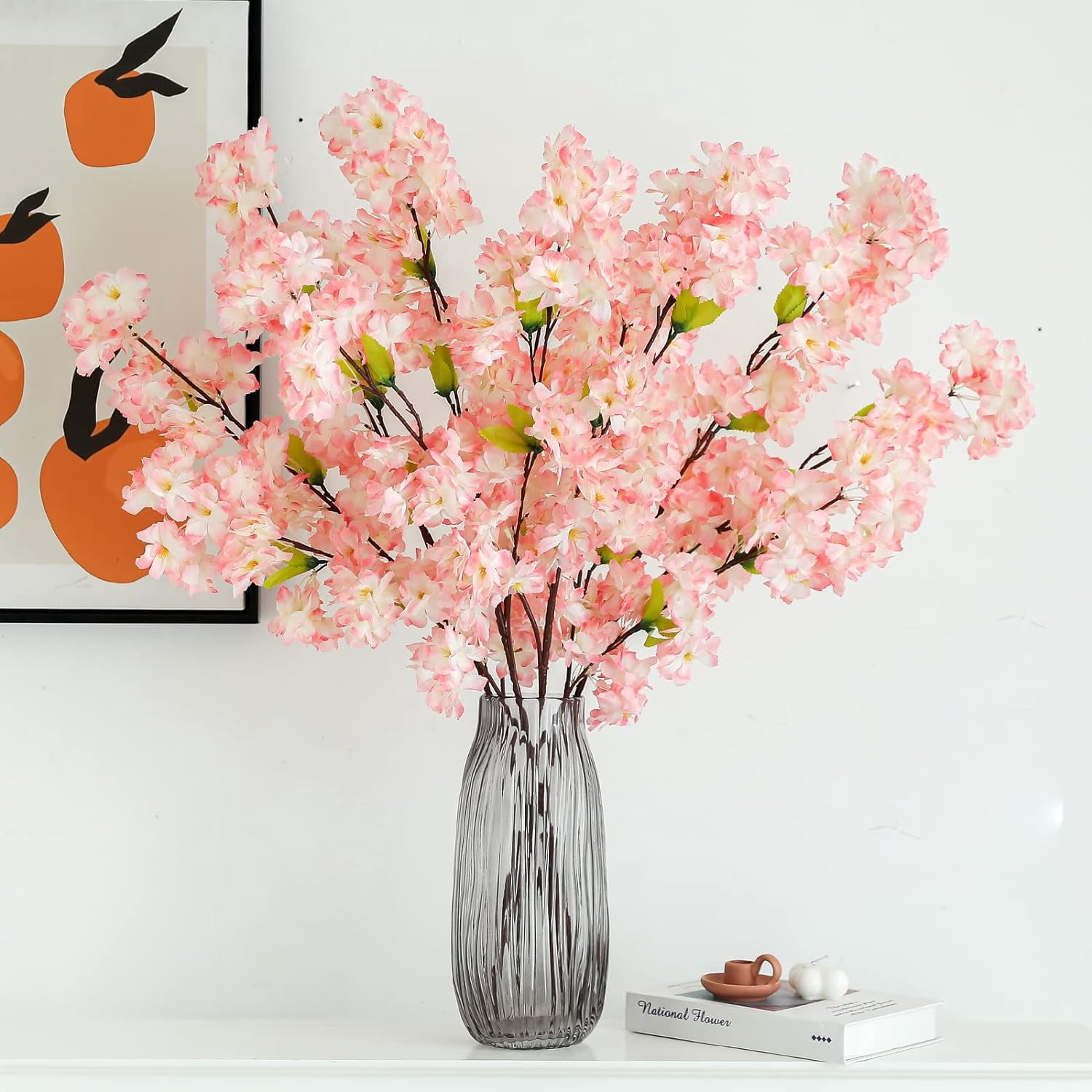Artificial Flowers Cherry Blossom Branches 42 Inch Fake Silk Cherry Blossom Flowers Arrangements for Wedding Party Home Decoration (Dark Pink,3Pack)