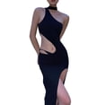 thumbnail image 4 of VISgogo Vestido sin mangas de verano para mujer Color sólido Recorte Paquete de cintura alta Vestido irregular de cadera para mujer VISgogo  moda, 4 of 9