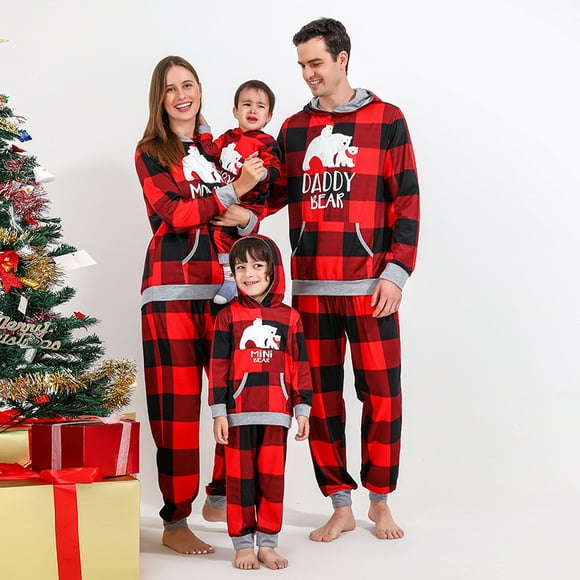 Vacances de Noël Correspondant à la Famille Pyjama à Capuchon à Carreaux de Buffle