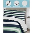 thumbnail image 4 of Quilts Full Size, Green Navy Blue Striped Soft Comforter Bedding Set for Bed, Chic Abstract Lines Geometric Lightweight Quilted Bedspread with Pillow Cover(2 Pieces) for All Season, 78x90 Inch, 4 of 6