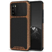 TENDLIN Compatible with Samsung Galaxy S20 Case Wood Grain with Carbon Fiber Texture Design Leather Hybrid Case
