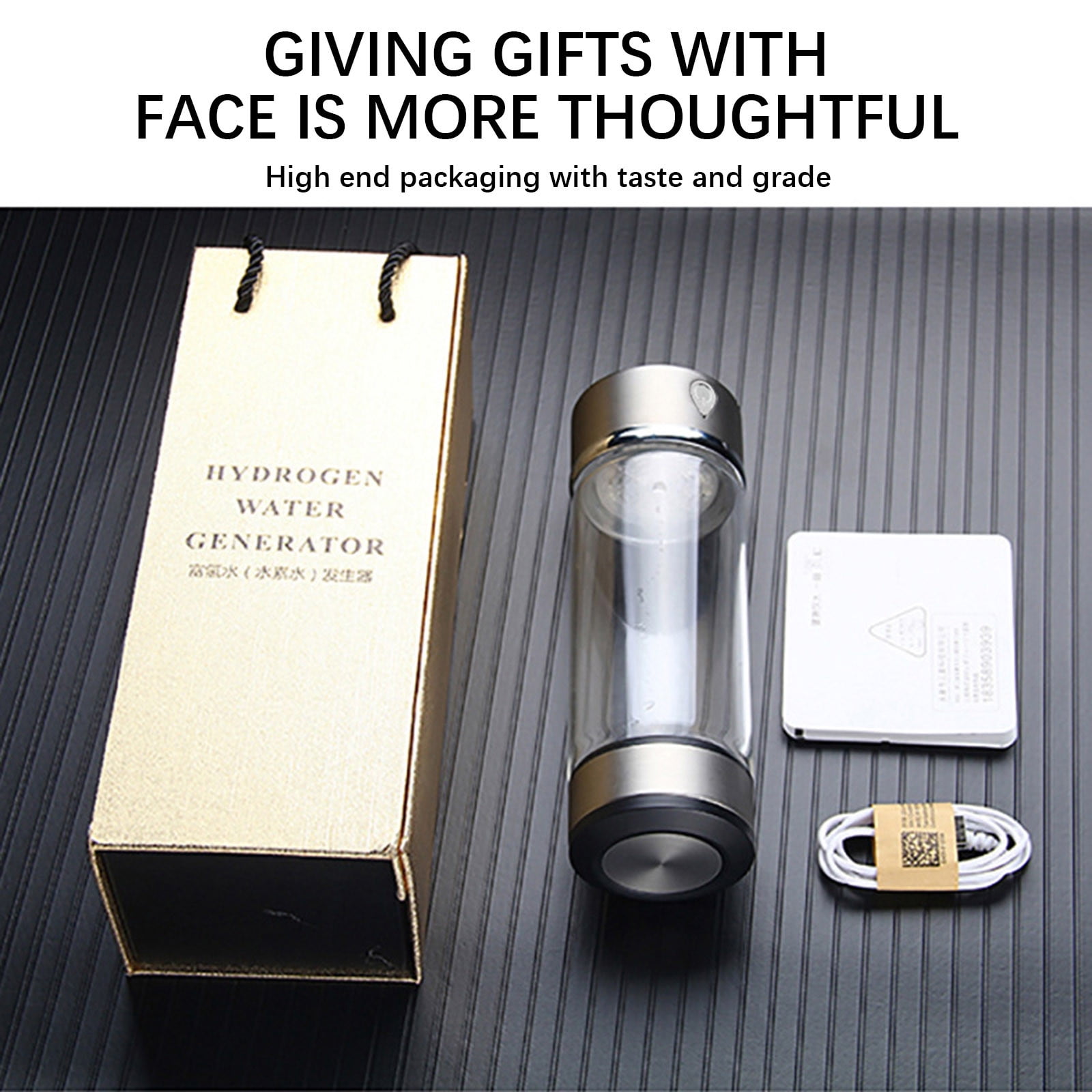 Fankiway Rich Hydrogen Cup, USB Rechargeable Hydrogen Water Bottle, Portable Glass Bottles Weak Alkaline Cup Anti-Oxidation and Anti-Aging Glass Health Cup, Micro Electrolysis Hydrogen Production Cup