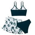 thumbnail image 3 of Gelikeya Girls Swimsuits Size 13-14 Kids' Swimwear 3 Piece Set Floral Bikini Tops Skirt Shorts Summer Holiday Hawaiian Beach Wear Cute Ruched Bathing Suit (Teens, X01-Dark Green), 3 of 7