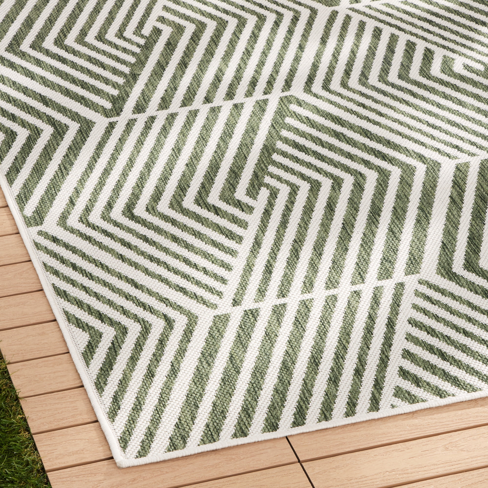 NICOLE MILLER NEW YORK Patio Country Ombre Geo Indoor Outdoor Area Rug, UV Fade Resistant, Low Pile, Green/Cream, 7'9"x10'2"