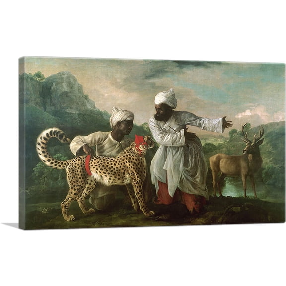 ARTCANVAS A Cheetah and Stag with Two Indian Attendants 1765 Canvas Art Print by George Stubbs - Size: 26" x 18" (0.75" Deep)