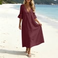 thumbnail image 5 of Ayolanni Flutter Sleeve Summer Dresses for Women 2026 Short Sleeve Cotton Solid V-Neck Maxi A-Line Dress Casual Elegant Flare Vacation Hollow Out Sundress Red XXXL, 5 of 7